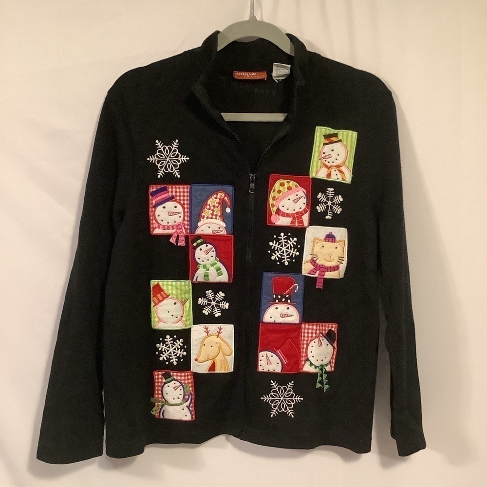 VINTAGE Onque Casuals Full-Zip Holiday Snowman Christmas Sweater